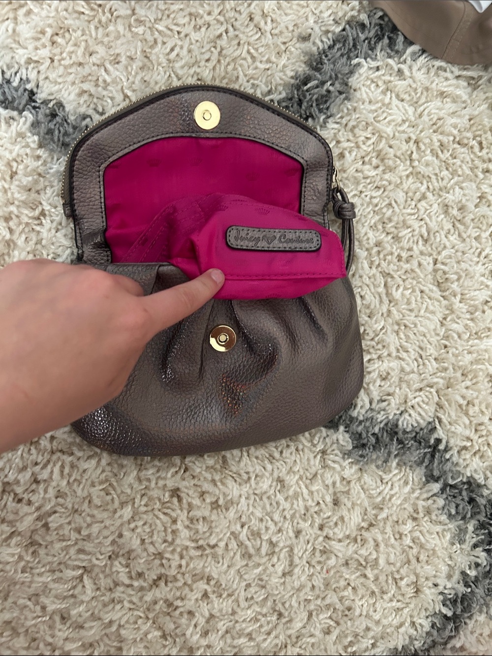 Bright Fuchsia Lined Metallic Gray Women's Crossbody Bag